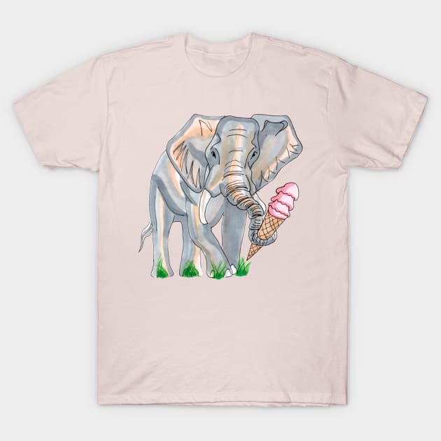 Ice cream eating elephant T-Shirt by Salty Pretzel